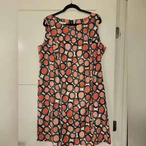Dress Barn Coral Black and Cream Circle-Print Midi Dress